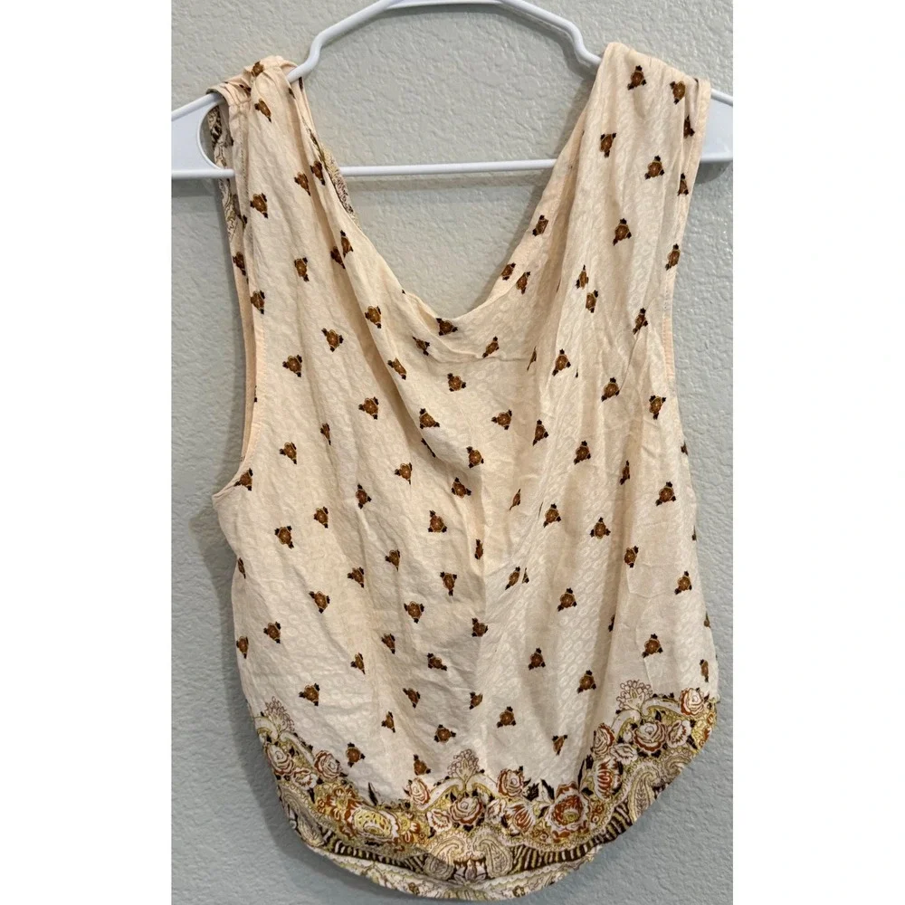 Free People Silas Cream Floral Paisley Cowl Neck Sleeveless Boho Top Small #110